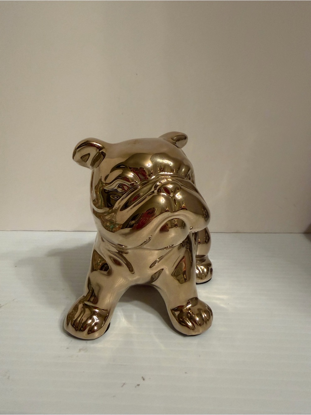 Gold Tone Ceramic Bulldog English Bulldog Dog Figurine Sculpture
